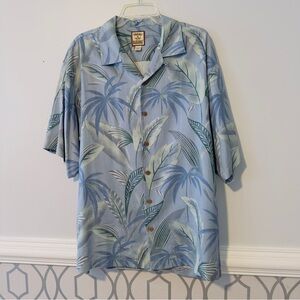 Classic Tommy Bahama SZ L 100% Silk Hawaiian Blue Floral Palm Leaf Man's Shirt